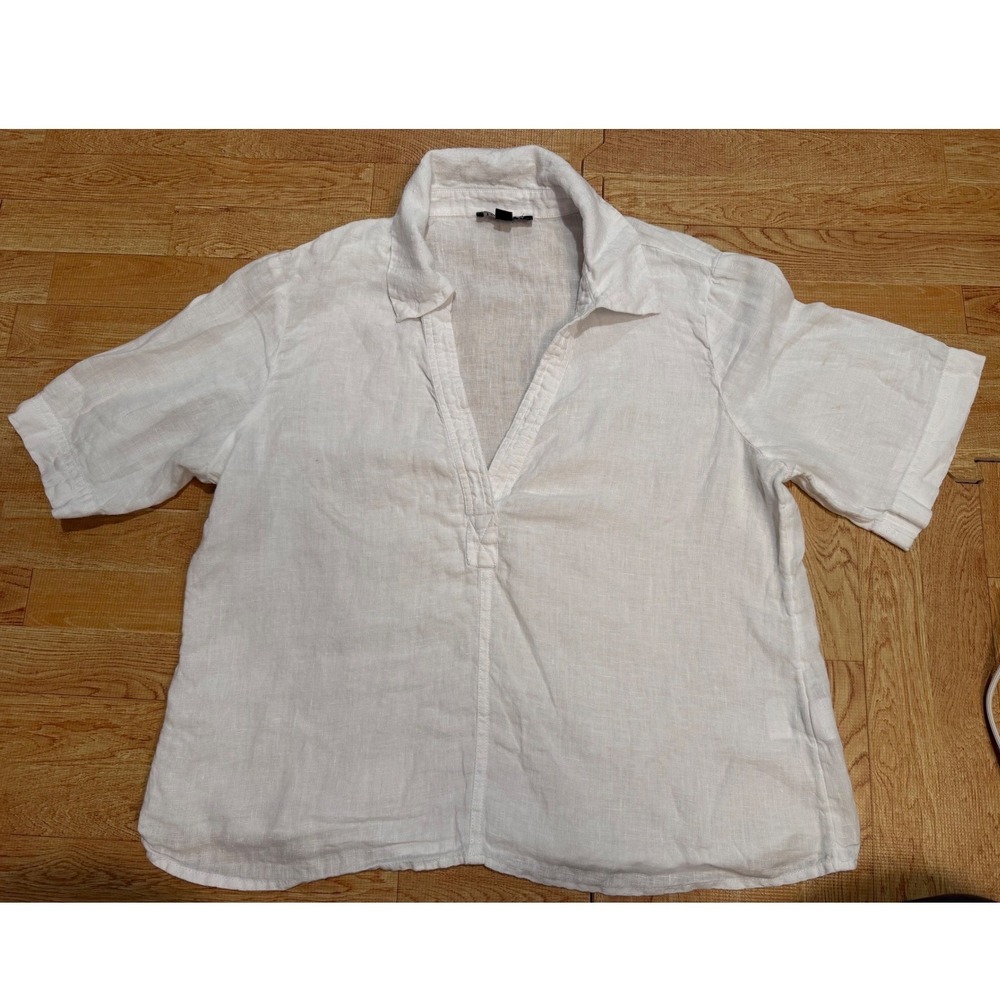 J.Crew Womens White Linen Short Sleeve V-Neck Blouse Top Size Small